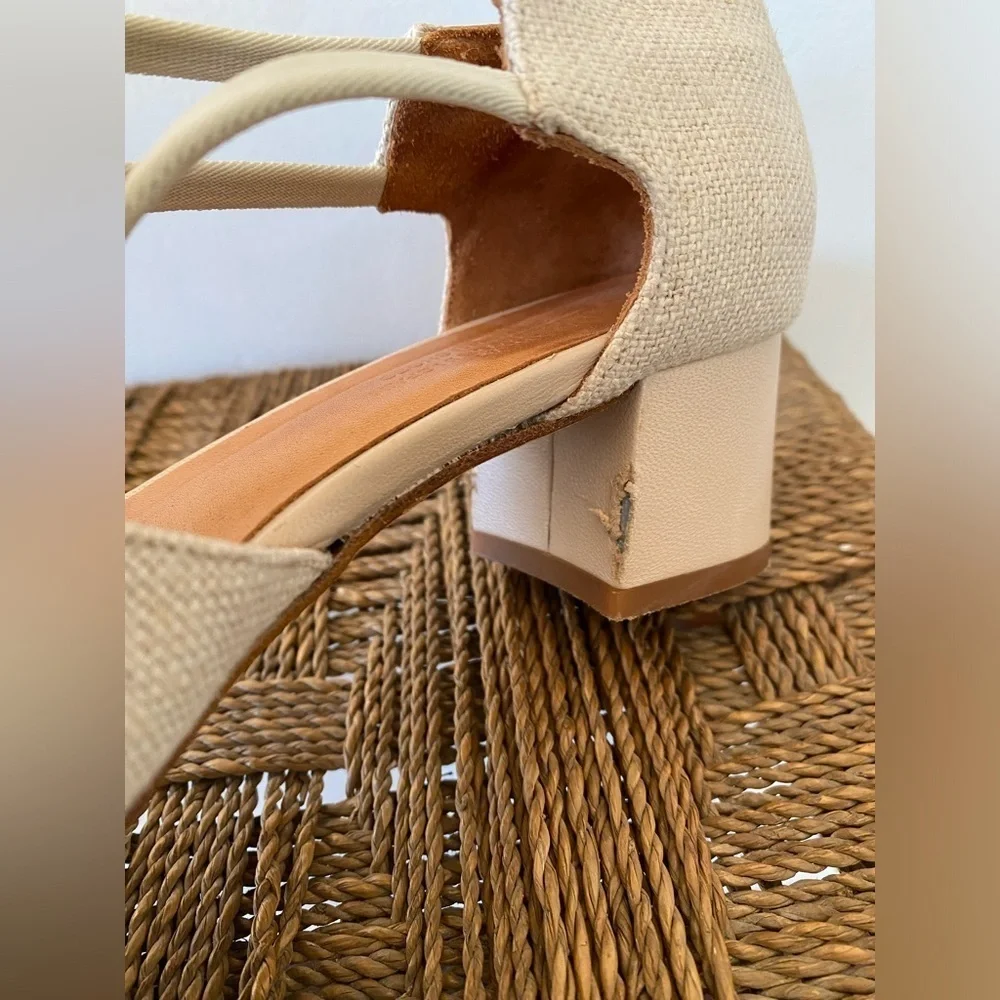 Anthropologie Shoes Women’s 36 Naguisa Yerma Natural Linen Peep Toe Sandals Heel